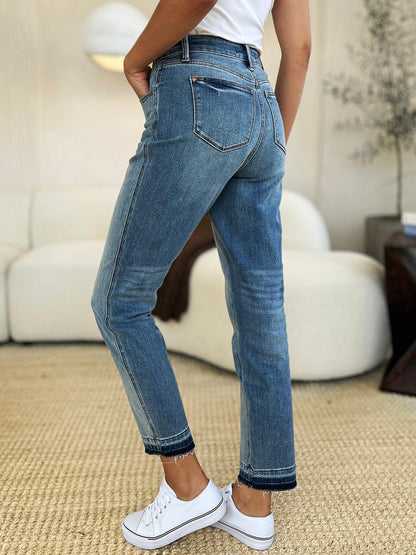 Get trendy with Full Size Mid Rise Hem Jeans - Plus Size available at Styles Code. Grab yours today!