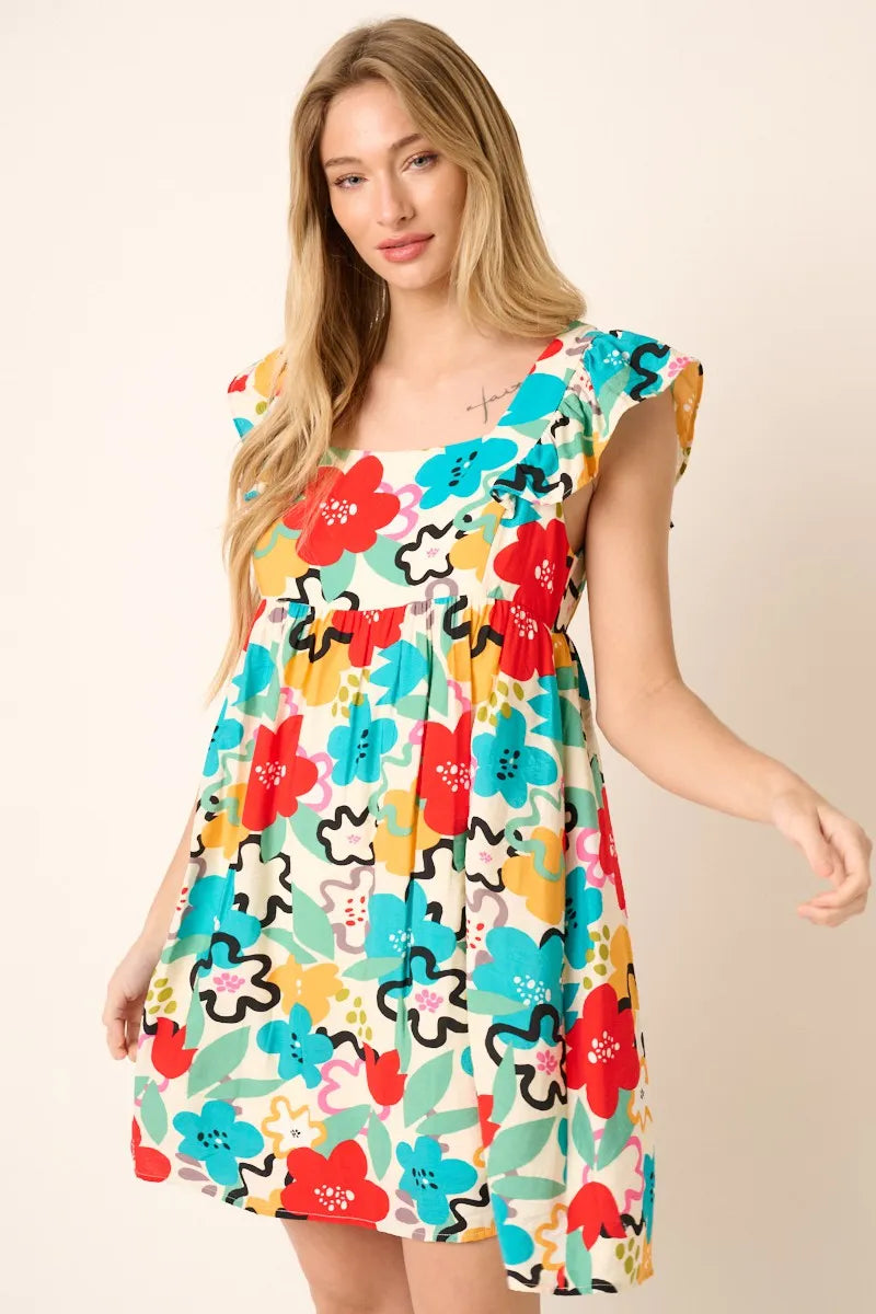 Get trendy with Multi Color Flower Print Babydoll Dress - Dress available at Styles Code. Grab yours today!