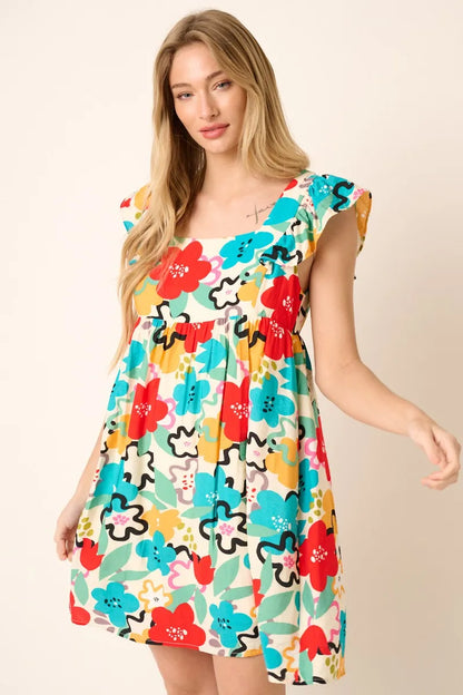 Get trendy with Multi Color Flower Print Babydoll Dress - Dress available at Styles Code. Grab yours today!