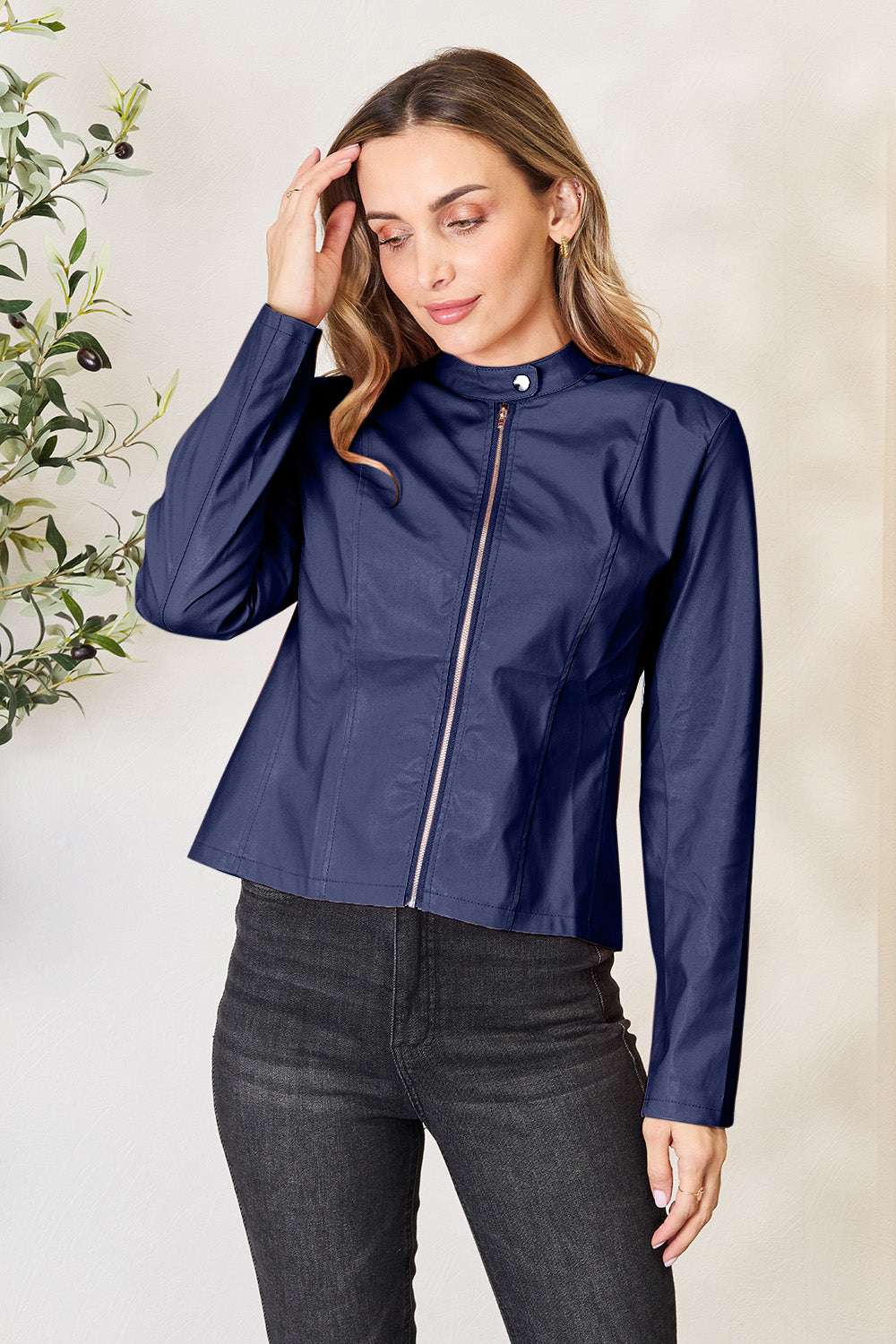 Get trendy with Mock Neck Zip Up Jacket - Jackets available at Styles Code. Grab yours today!