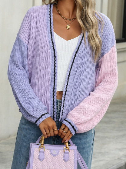 Get trendy with Contrast Open Front Long Sleeve Cardigan -  available at Styles Code. Grab yours today!