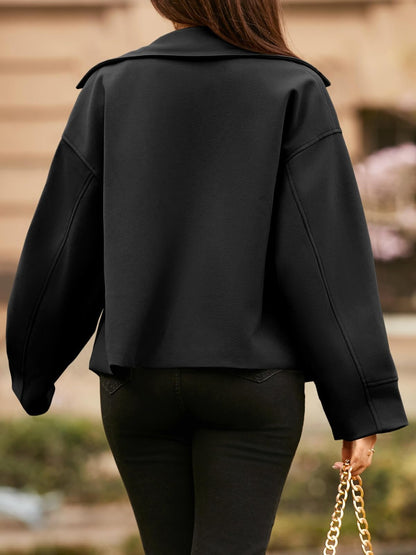 Get trendy with Collared Neck Dropped Shoulder Jacket - Jackets available at Styles Code. Grab yours today!