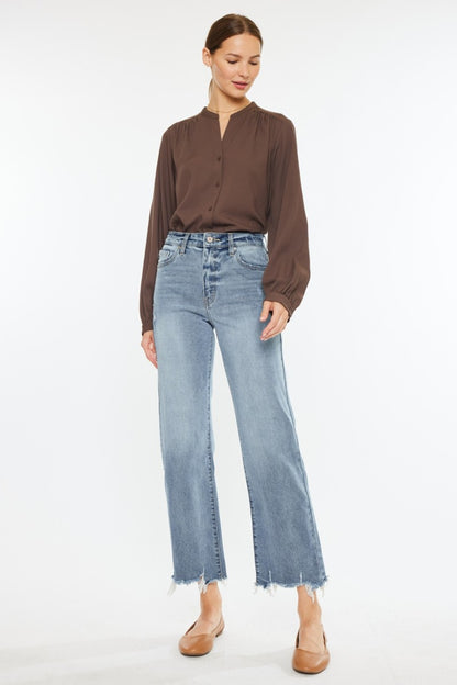 Get trendy with High Rise Slim Wide Leg Jeans - Jeans available at Styles Code. Grab yours today!