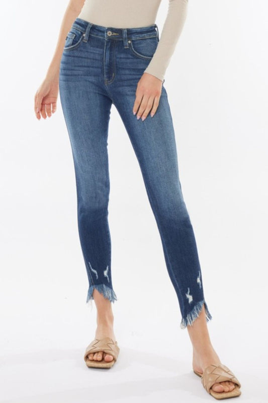 Get trendy with Raw Hem Cropped Jeans - Jeans available at Styles Code. Grab yours today!