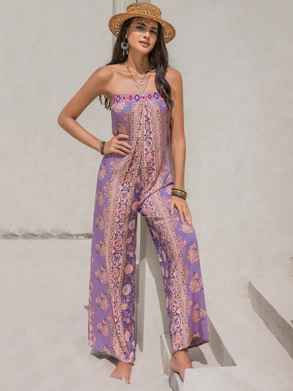 Get trendy with Tied Printed Tube Wide Leg Jumpsuit - Jumpsuit available at Styles Code. Grab yours today!