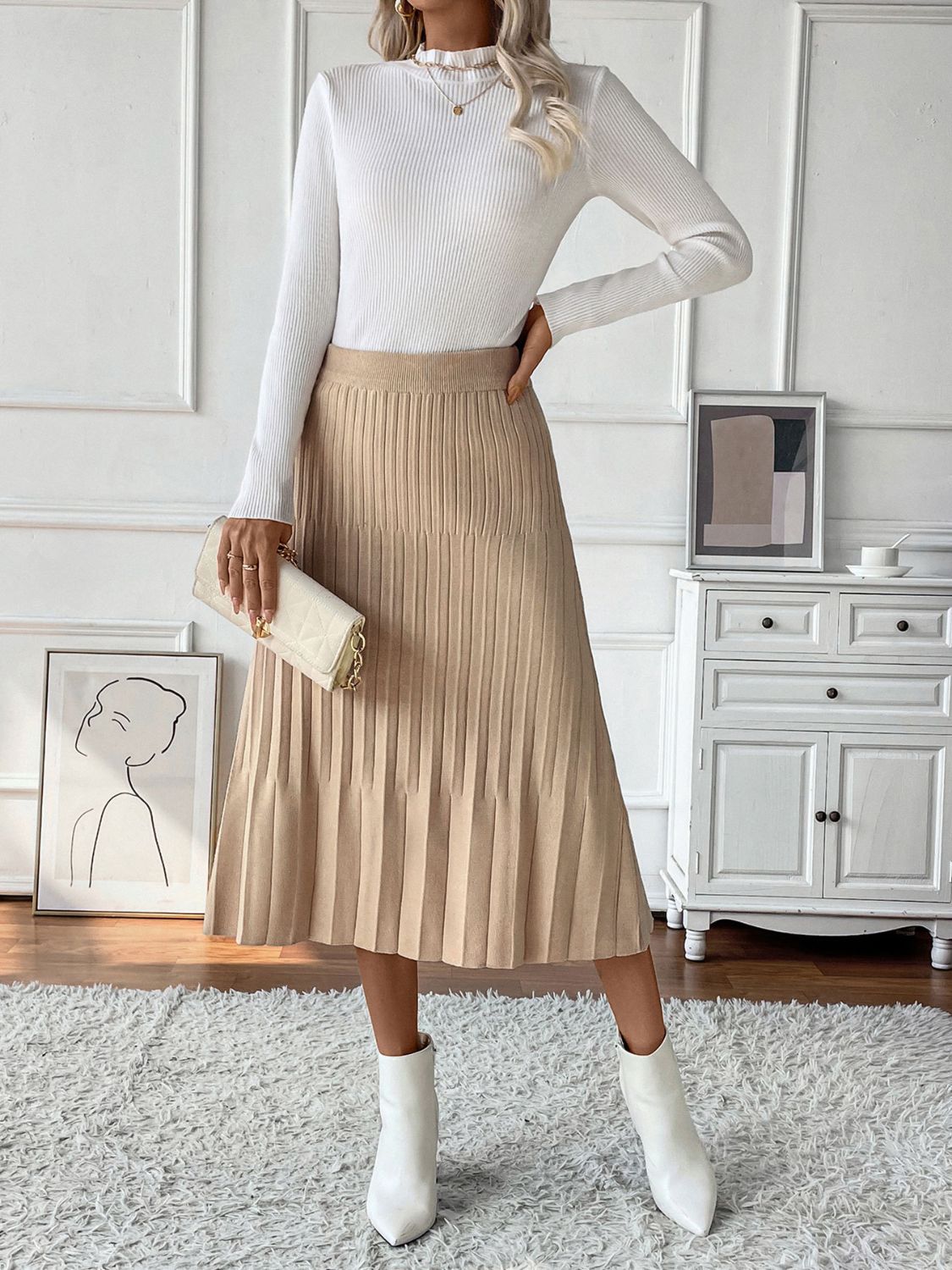 Get trendy with Perfee Pleated Midi Sweater Skirt - Skirts available at Styles Code. Grab yours today!