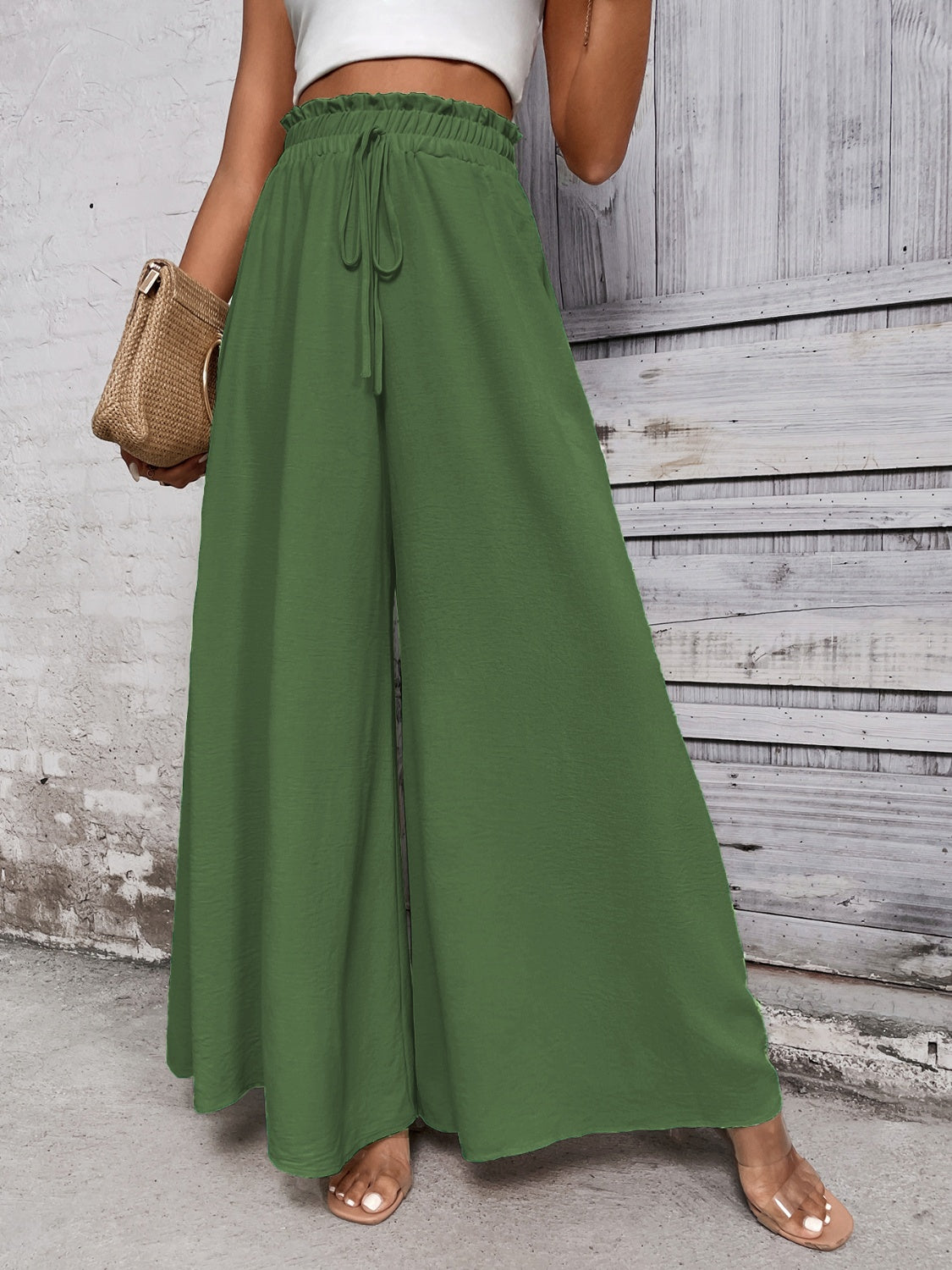 Get trendy with Honey Tied High Waist Wide Leg Pants - Pants available at Styles Code. Grab yours today!