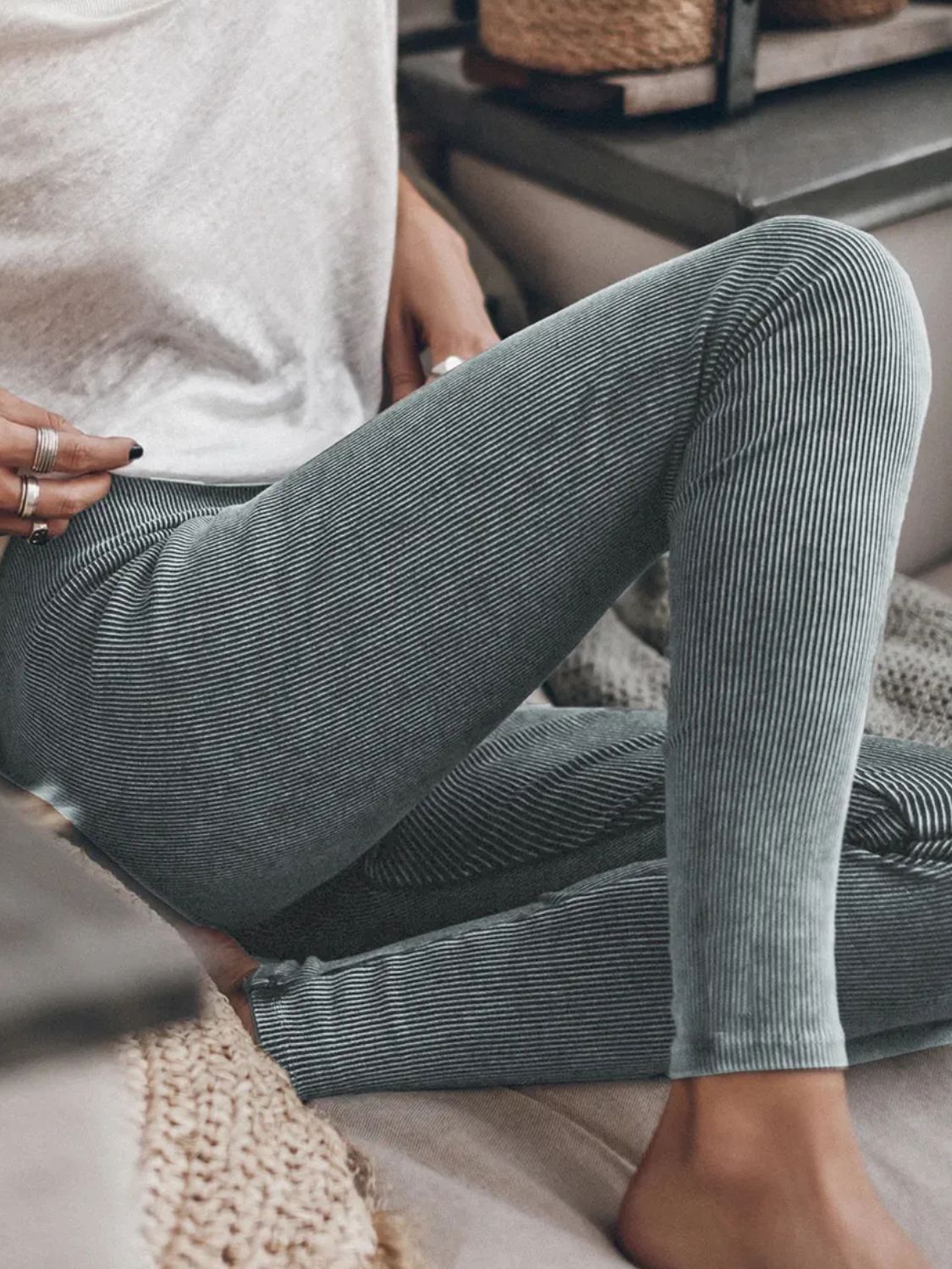 Get trendy with Ribbed Elastic Waist Leggings - Leggings available at Styles Code. Grab yours today!