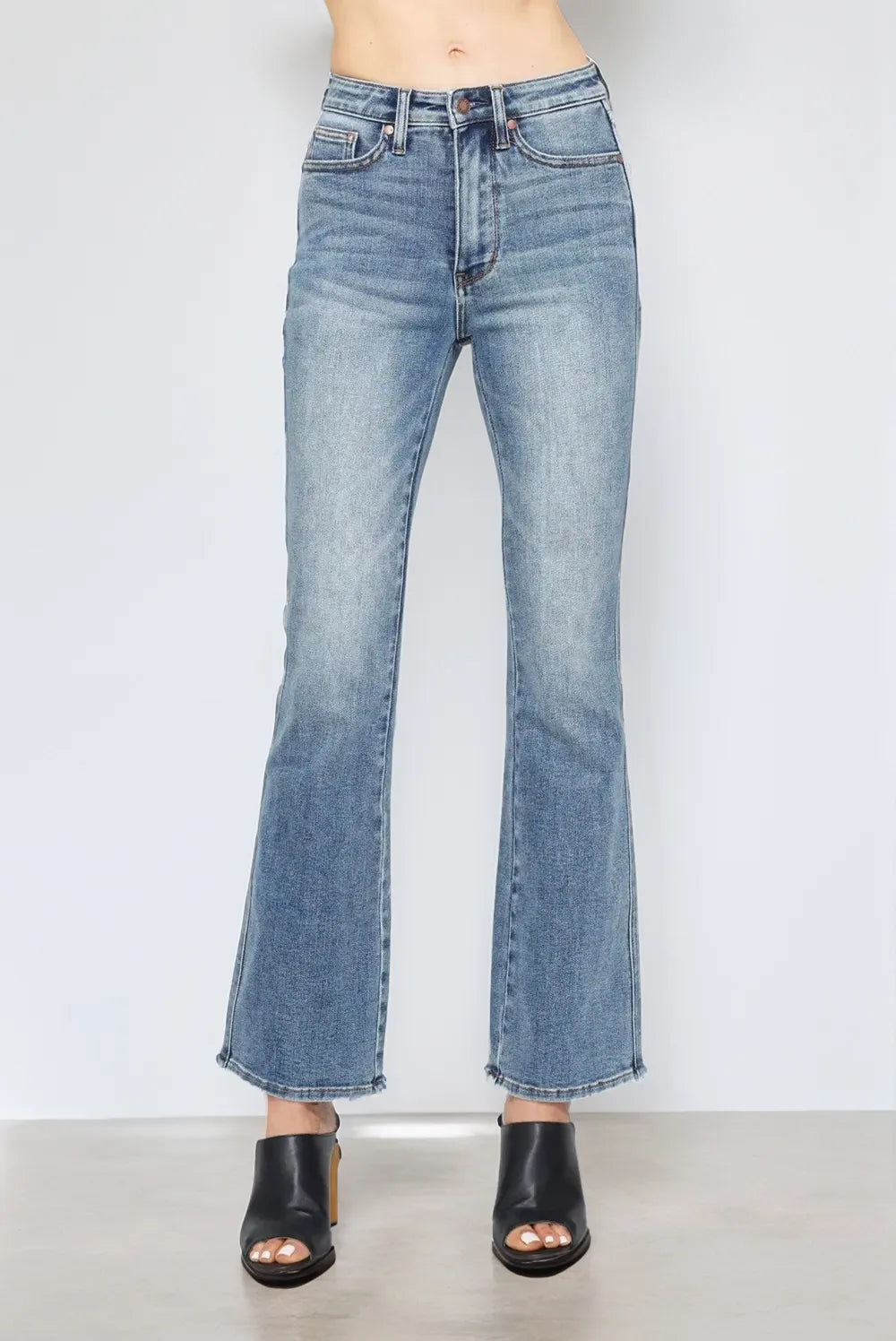 Get trendy with Full Size Tummy Control Bootcut Jeans - Jeans available at Styles Code. Grab yours today!