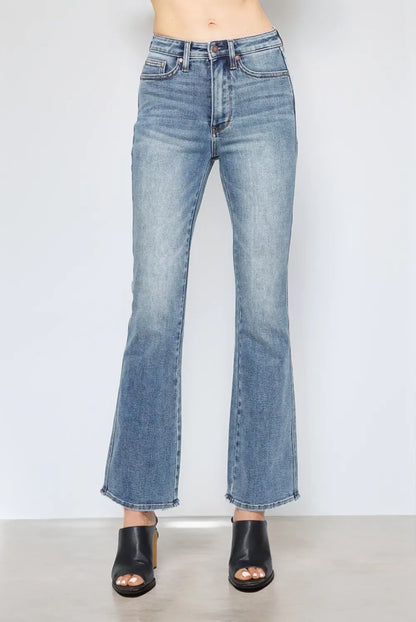 Get trendy with Full Size Tummy Control Bootcut Jeans - Jeans available at Styles Code. Grab yours today!
