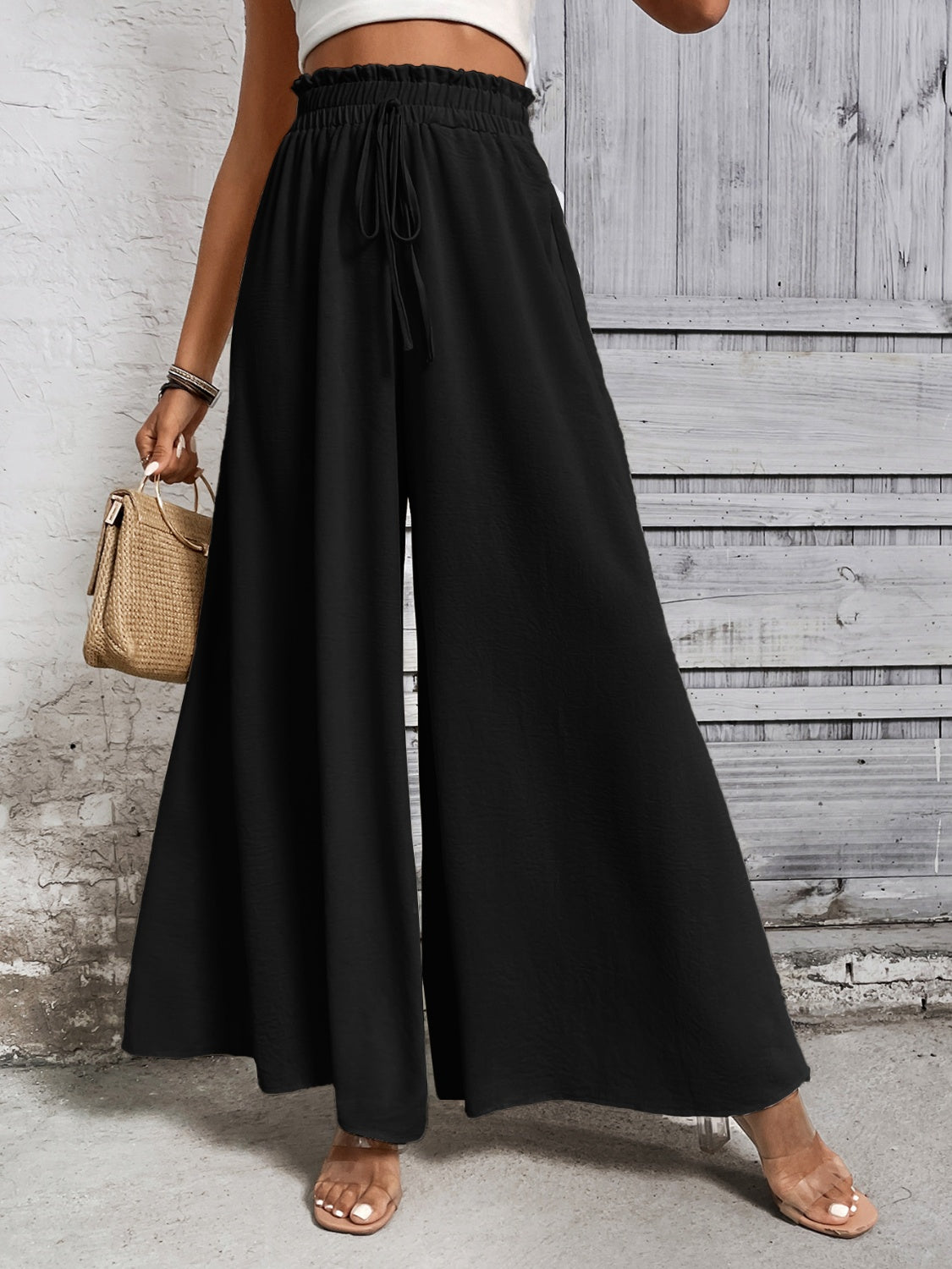 Get trendy with Honey Tied High Waist Wide Leg Pants - Pants available at Styles Code. Grab yours today!