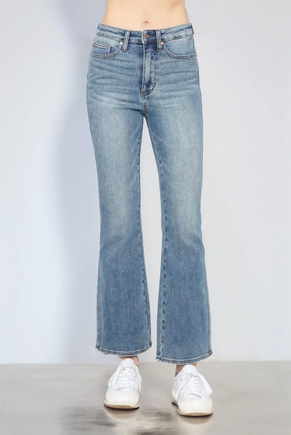 Get trendy with Full Size Tummy Control Bootcut Jeans - Jeans available at Styles Code. Grab yours today!