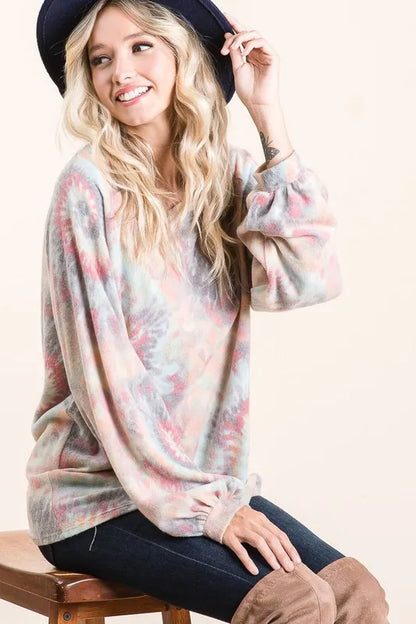 Get trendy with Tie Dye Top with Puff Sleeves - Top available at Styles Code. Grab yours today!