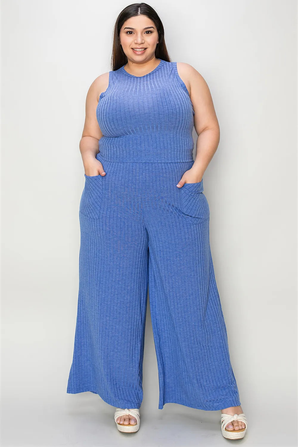 Get trendy with Ribbed Tank & Wide Leg Pants Set - Two Piece Sets available at Styles Code. Grab yours today!