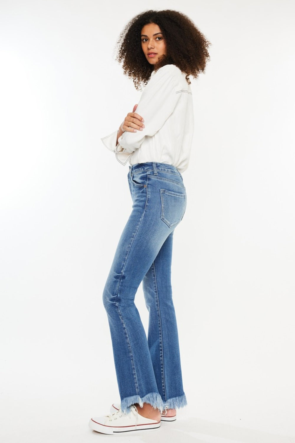 Get trendy with Kancan High Rise Frayed Hem Jeans - Jeans available at Styles Code. Grab yours today!