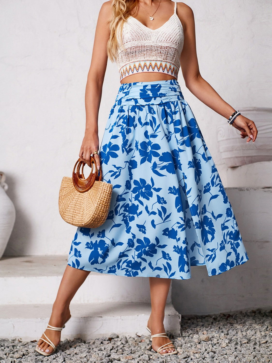 Get trendy with Slit Printed Midi Skirt - Skirts available at Styles Code. Grab yours today!