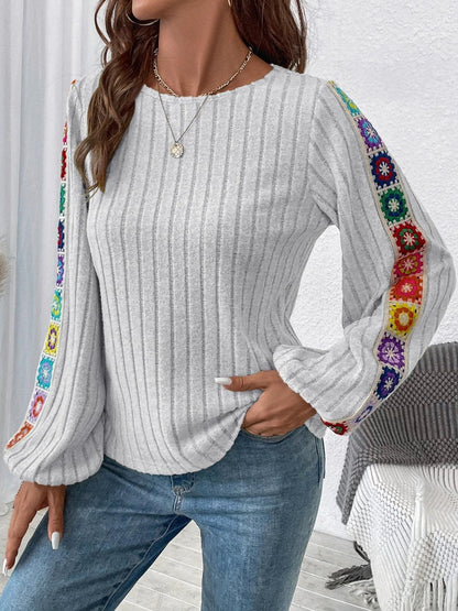 Get trendy with Embroidered Round Neck Long Sleeve Top -  available at Styles Code. Grab yours today!