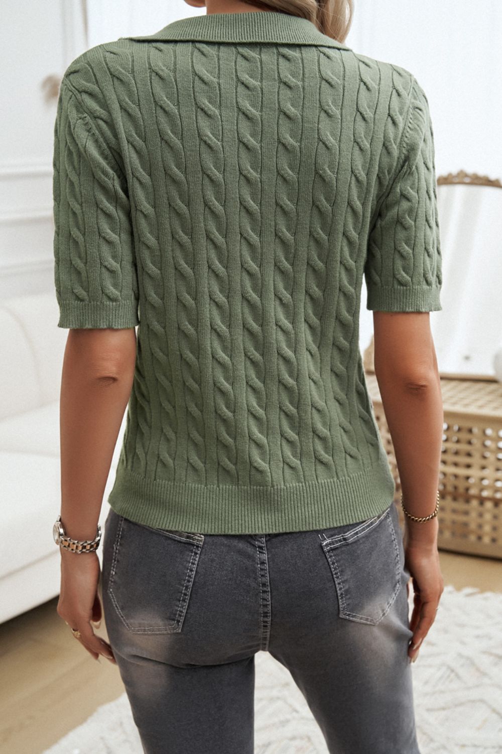 Get trendy with Devine Cable-Knit Short Sleeve Sweater -  available at Styles Code. Grab yours today!