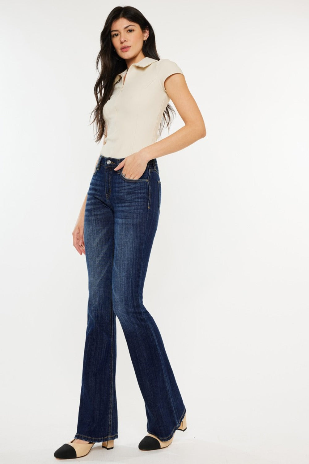 Get trendy with Kancan Full Size Mid Rise Slim Flare Jeans - Jeans available at Styles Code. Grab yours today!