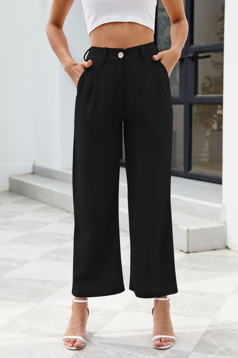 Get trendy with Pocketed High Waist Pants - Pants available at Styles Code. Grab yours today!