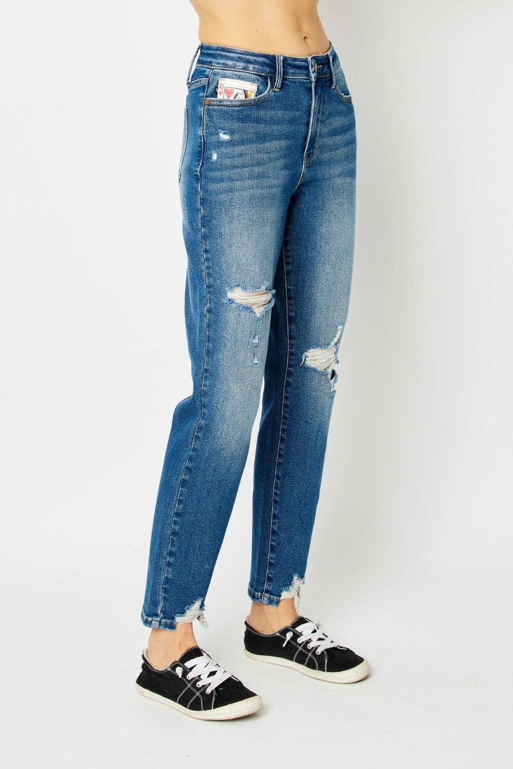 Get trendy with Judy Blue Full Size Queen Of Hearts Coin Pocket BF Jeans - Plus Size available at Styles Code. Grab yours today!