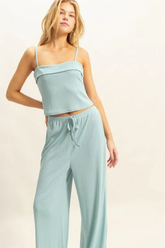 Get trendy with Rib Knit Cami Top and Pants Set - Two Piece Sets available at Styles Code. Grab yours today!