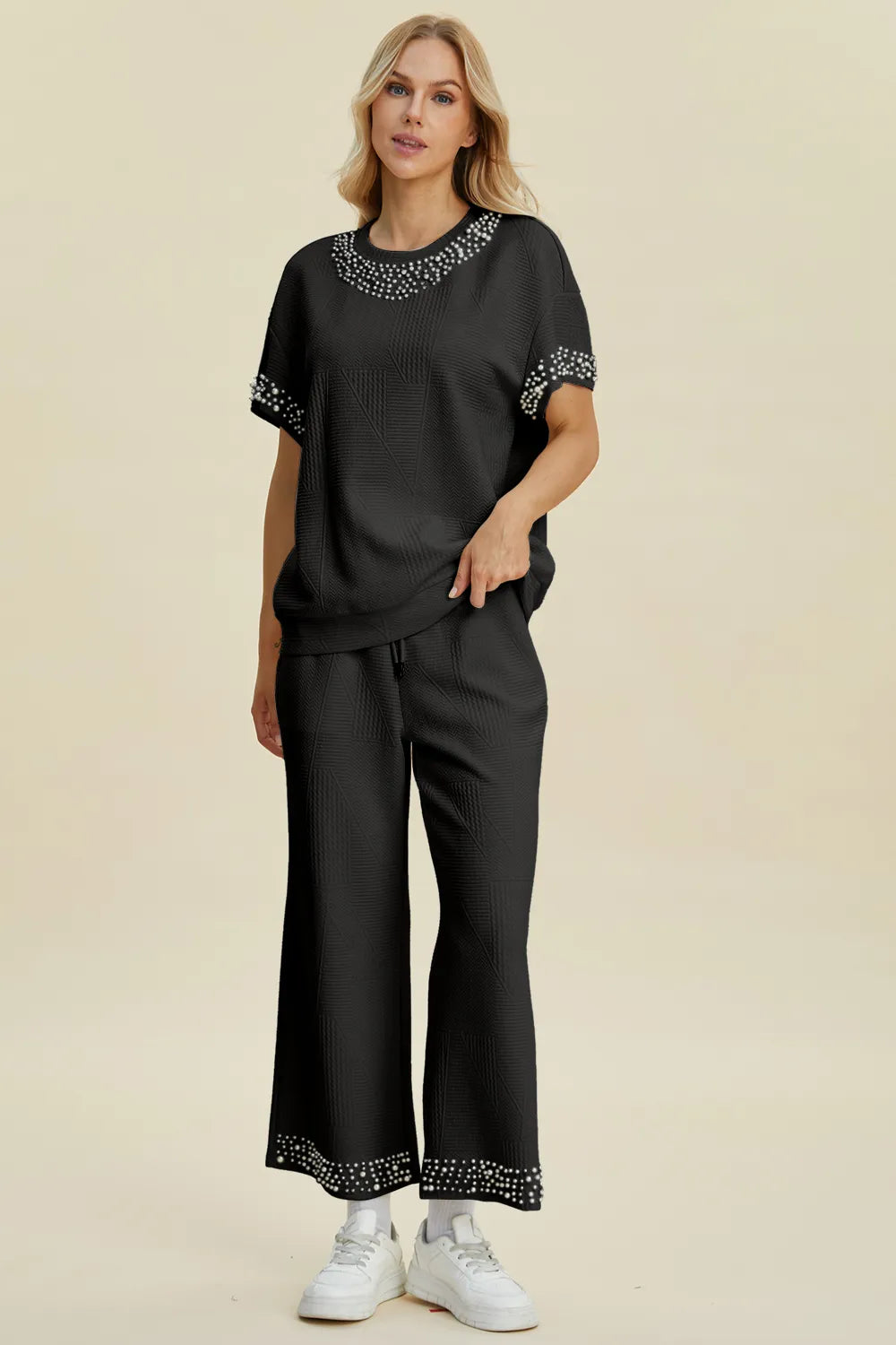 Get trendy with Round Neck Top and Pants Set - Two Piece Sets available at Styles Code. Grab yours today!