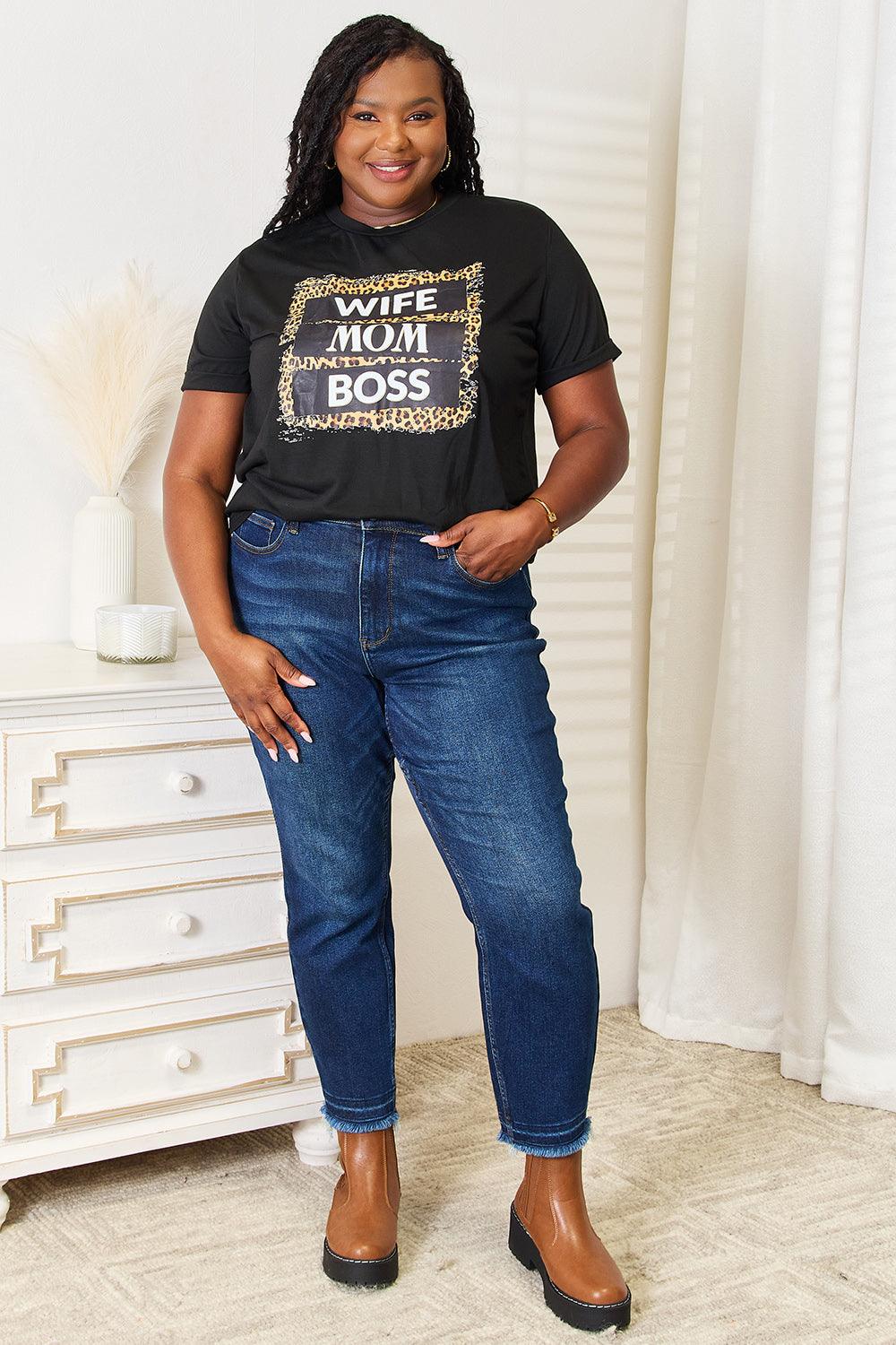 Get trendy with WIFE MOM BOSS Leopard Graphic T-Shirt - T-Shirt available at Styles Code. Grab yours today!