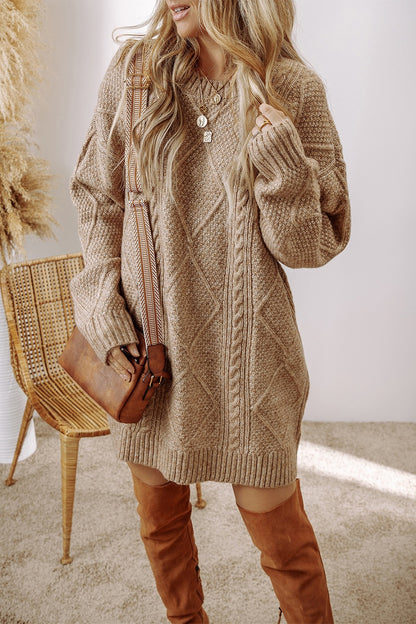 Get trendy with Cable-Knit Round Neck Sweater Dress -  available at Styles Code. Grab yours today!