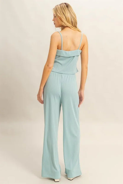 Get trendy with Rib Knit Cami Top and Pants Set - Two Piece Sets available at Styles Code. Grab yours today!