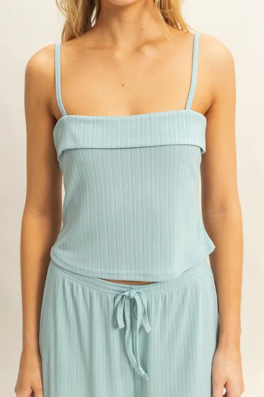 Get trendy with Rib Knit Cami Top and Pants Set - Two Piece Sets available at Styles Code. Grab yours today!