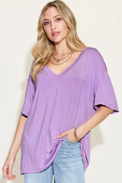 Get trendy with V-Neck Drop Shoulder T-Shirt - T-Shirt available at Styles Code. Grab yours today!
