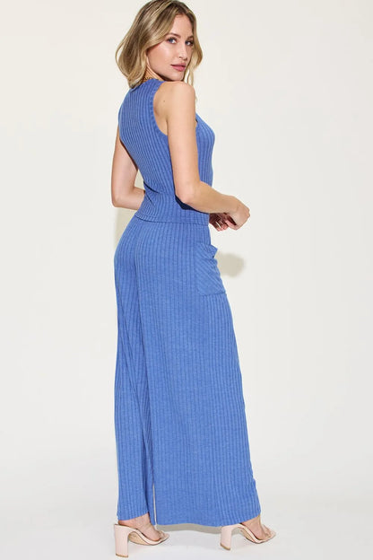 Get trendy with Ribbed Tank & Wide Leg Pants Set - Two Piece Sets available at Styles Code. Grab yours today!