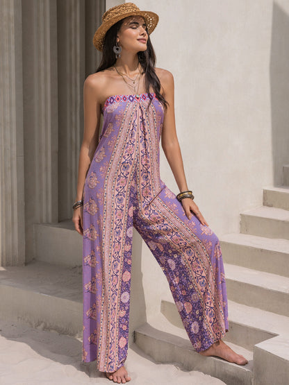 Get trendy with Tied Printed Tube Wide Leg Jumpsuit - Jumpsuit available at Styles Code. Grab yours today!