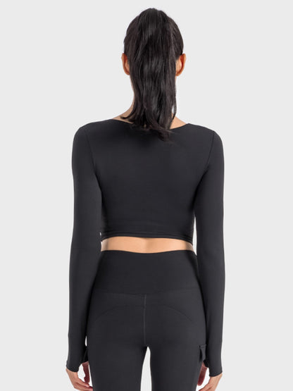 Get trendy with Ruched Cropped Long Sleeve Sports Top - Activewear available at Styles Code. Grab yours today!