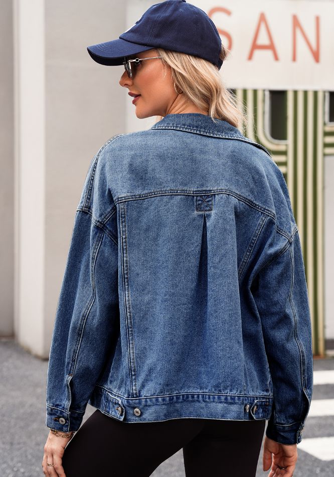 Get trendy with Pocketed Button Up Denim Jacket - Denim Jacket available at Styles Code. Grab yours today!