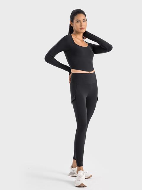 Get trendy with Millennia Square Neck Long Sleeve Cropped Sports Top - Activewear available at Styles Code. Grab yours today!