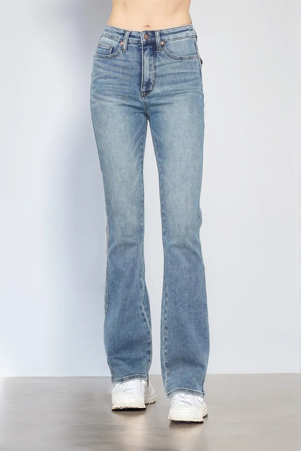 Get trendy with Full Size Tummy Control Bootcut Jeans - Jeans available at Styles Code. Grab yours today!