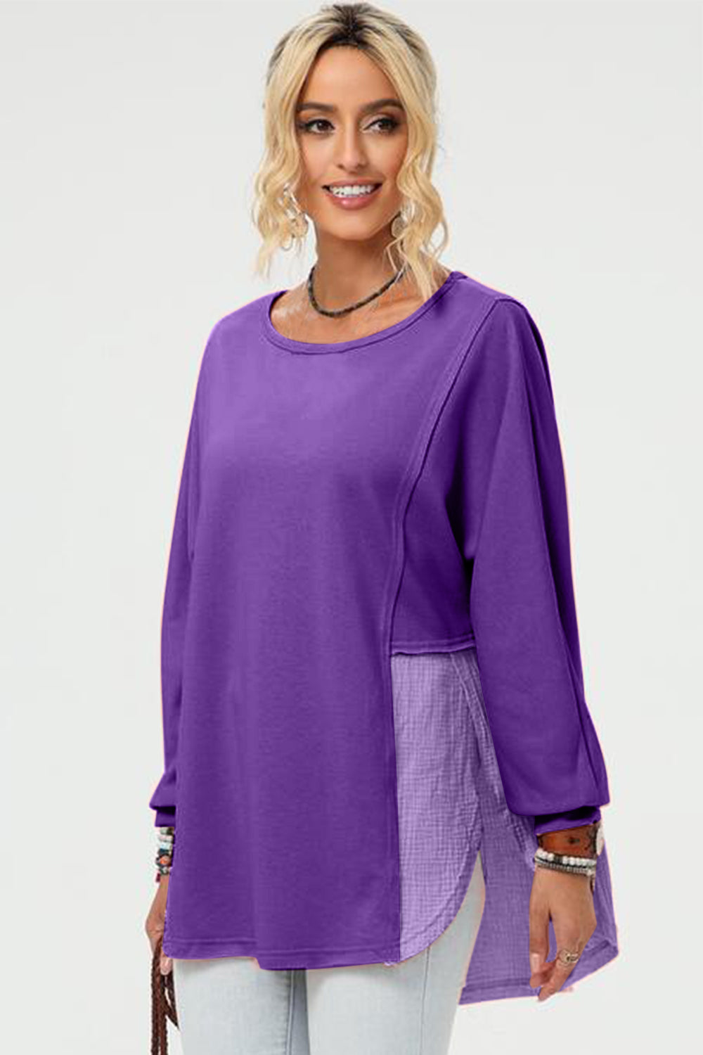 Get trendy with Full Size Long Sleeve High-Low T-Shirt -  available at Styles Code. Grab yours today!