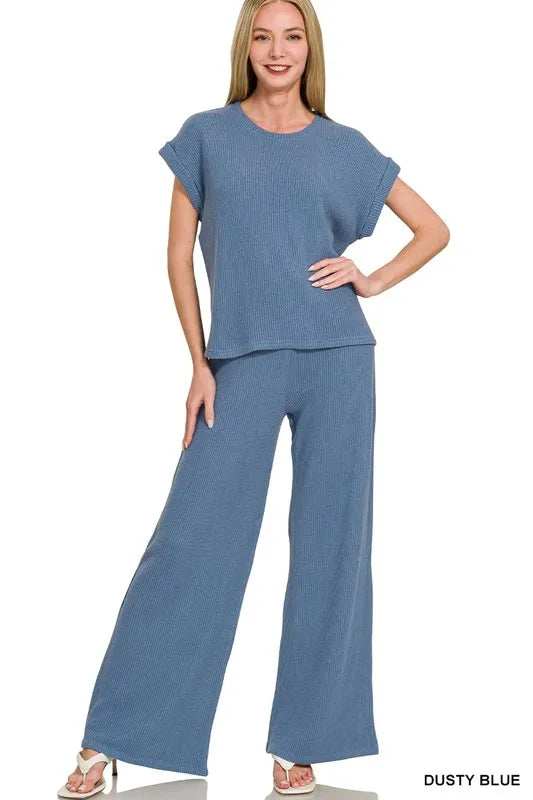 Get trendy with Rolled Sleeve Top and Pants Set - Two Piece Sets available at Styles Code. Grab yours today!