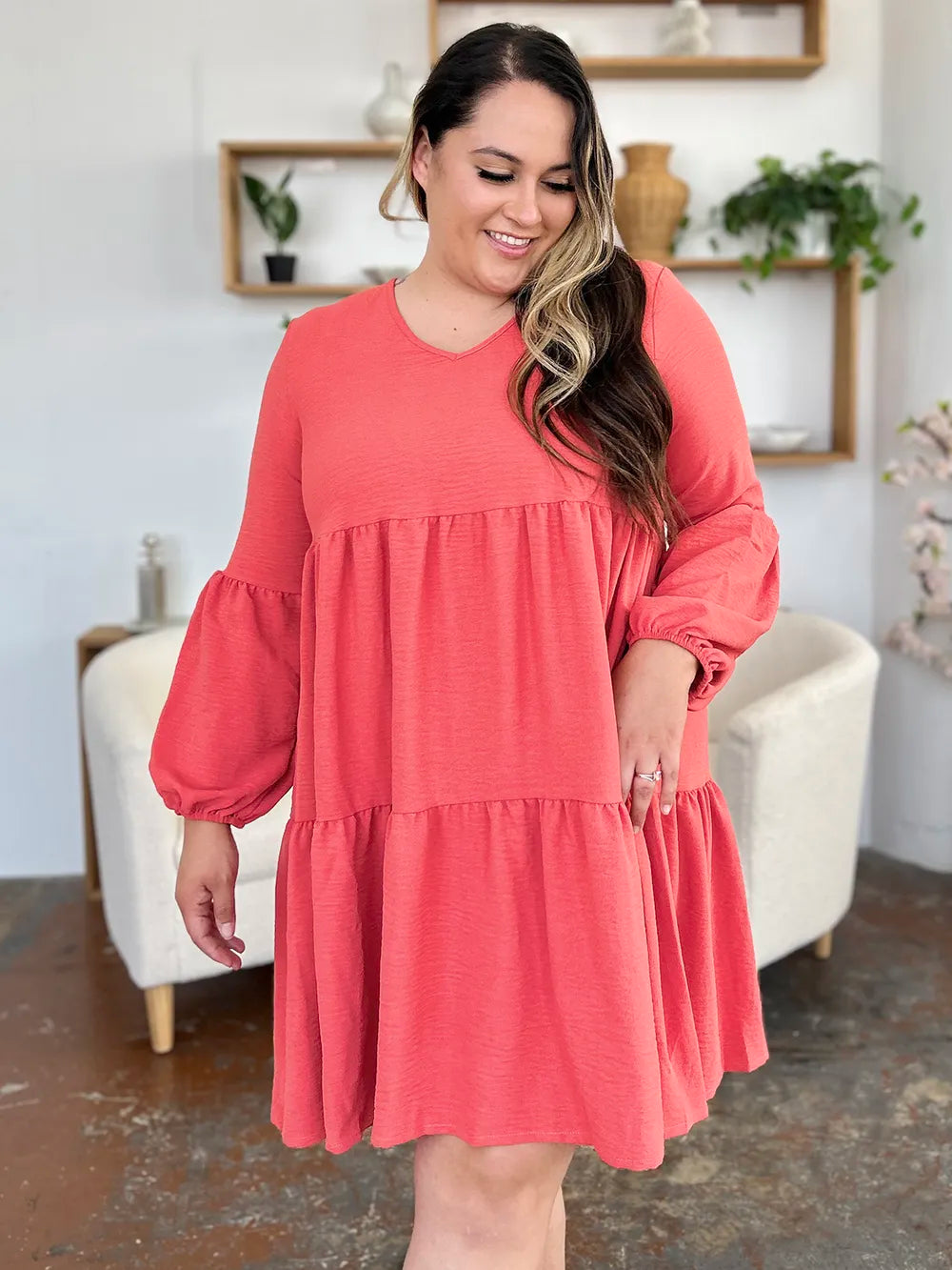 Get trendy with Full Size V-Neck Tiered Dress - Dress available at Styles Code. Grab yours today!