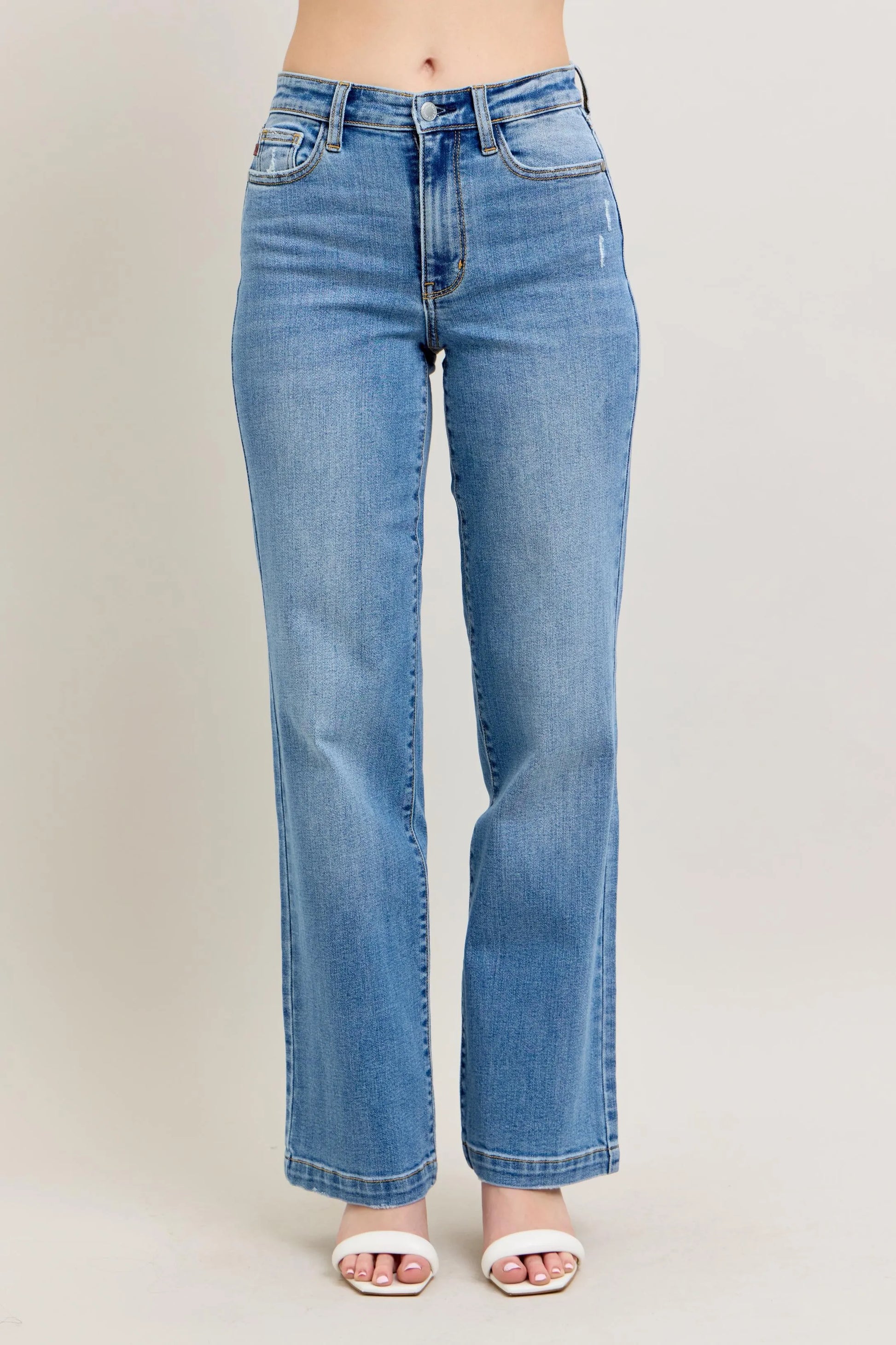 Get trendy with Full Size High Waist Straight Jeans - Jeans available at Styles Code. Grab yours today!