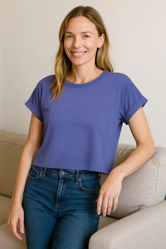 Get trendy with Cotton Folded Sleeve Top - Top available at Styles Code. Grab yours today!