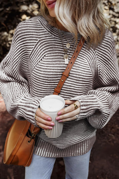 Get trendy with Textured Striped Round Neck Long Sleeve Top -  available at Styles Code. Grab yours today!