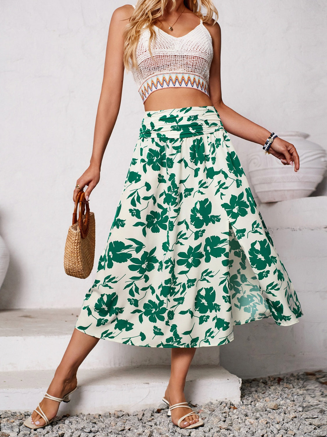 Get trendy with Slit Printed Midi Skirt - Skirts available at Styles Code. Grab yours today!