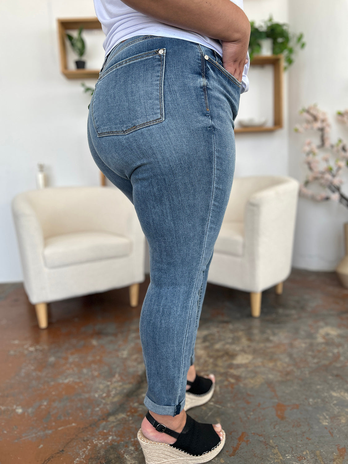 Get trendy with Judy Blue Full Size Cuffed Hem Slim Jeans -  available at Styles Code. Grab yours today!