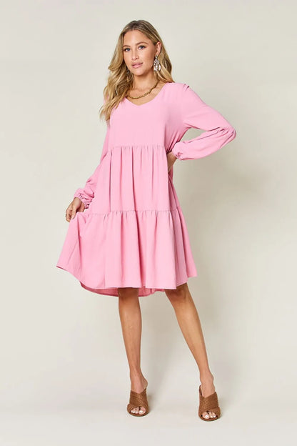 Get trendy with Full Size V-Neck Tiered Dress - Dress available at Styles Code. Grab yours today!