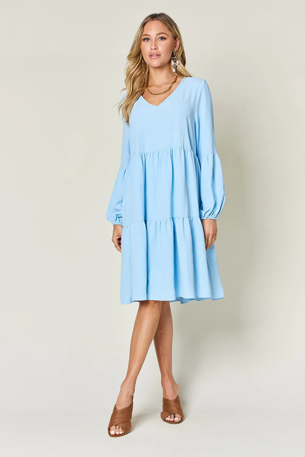 Get trendy with Full Size V-Neck Tiered Dress - Dress available at Styles Code. Grab yours today!