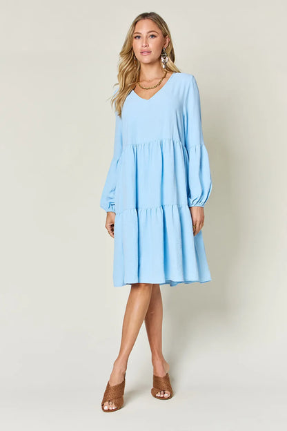 Get trendy with Full Size V-Neck Tiered Dress - Dress available at Styles Code. Grab yours today!