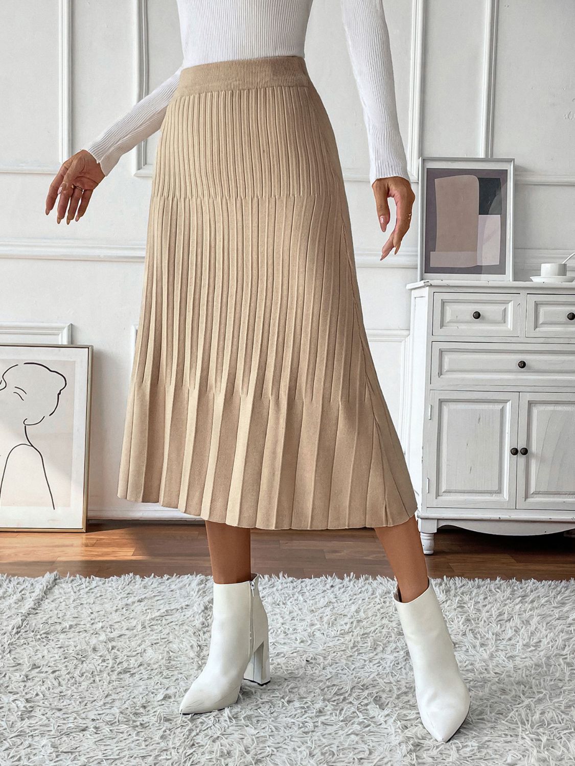 Get trendy with Perfee Pleated Midi Sweater Skirt - Skirts available at Styles Code. Grab yours today!